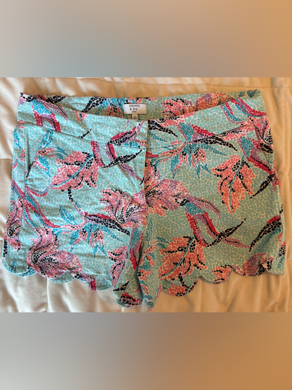 crown & ivy Turquoise Floral Print Skirt with Pink & Black Accents